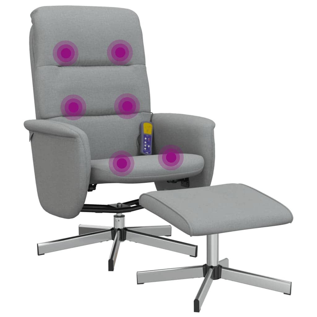 vidaXL Massagesessel mit Fußhocker Hellgrau Stoff