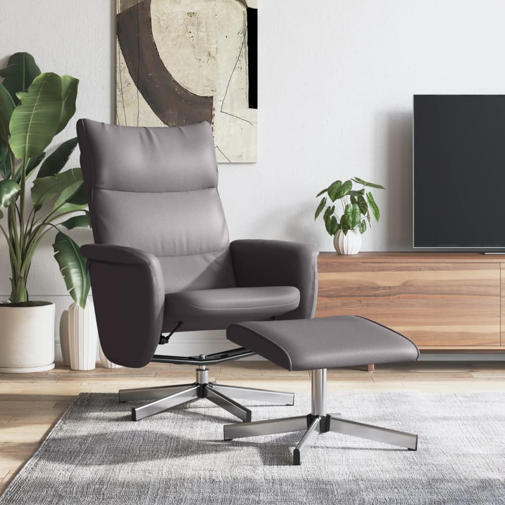 vidaXL Relaxsessel mit Fußhocker Grau Kunstleder