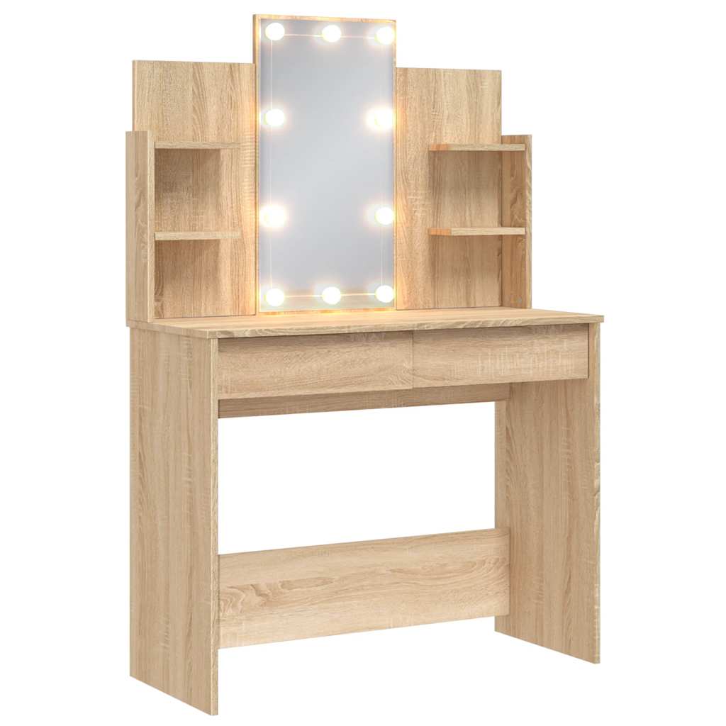 vidaXL Schminktisch mit LED-Leuchten Sonoma-Eiche 96x40x142 cm