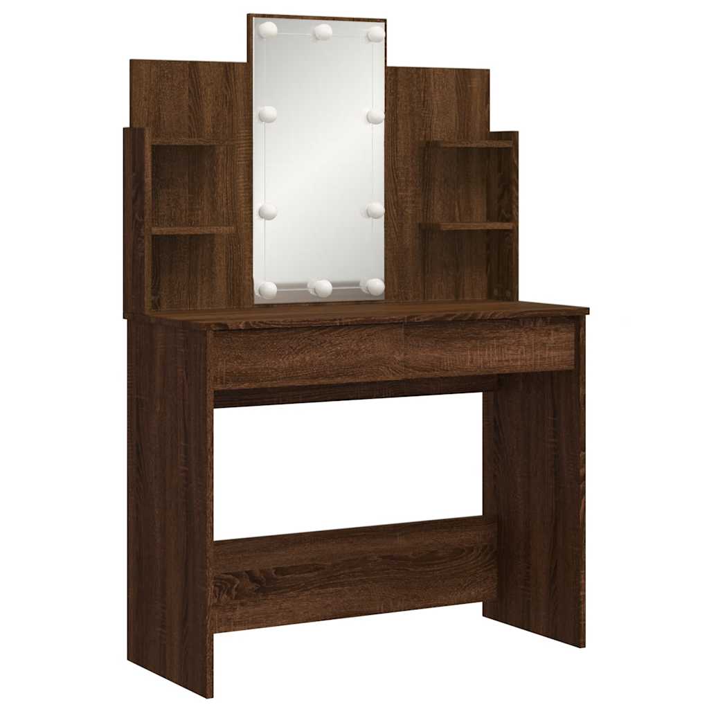 vidaXL Schminktisch mit LED-Leuchten Braun Eiche 96x40x142 cm