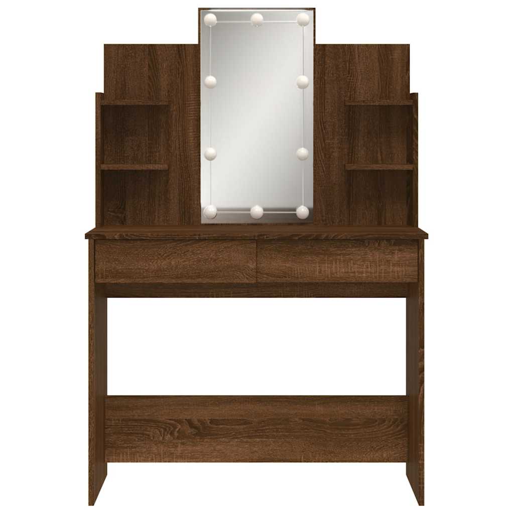 vidaXL Schminktisch mit LED-Leuchten Braun Eiche 96x40x142 cm