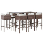 vidaXL 9-tlg. Gartenbar-Set mit Kissen Braun Poly Rattan