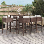 vidaXL 9-tlg. Gartenbar-Set mit Kissen Braun Poly Rattan