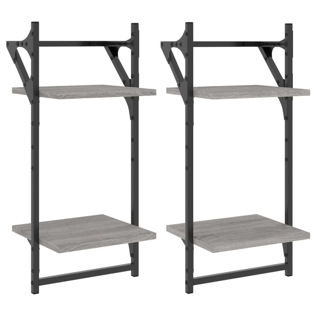 vidaXL Wandregale mit 2 Ablagen & Stangen 2 Stk Grau Sonoma 30x25x65cm