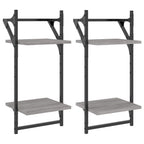 vidaXL Wandregale mit 2 Ablagen & Stangen 2 Stk Grau Sonoma 30x25x65cm