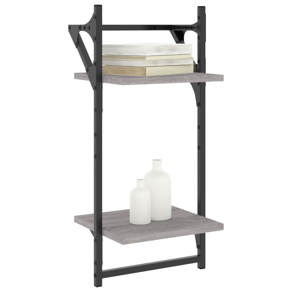 vidaXL Wandregale mit 2 Ablagen & Stangen 2 Stk Grau Sonoma 30x25x65cm
