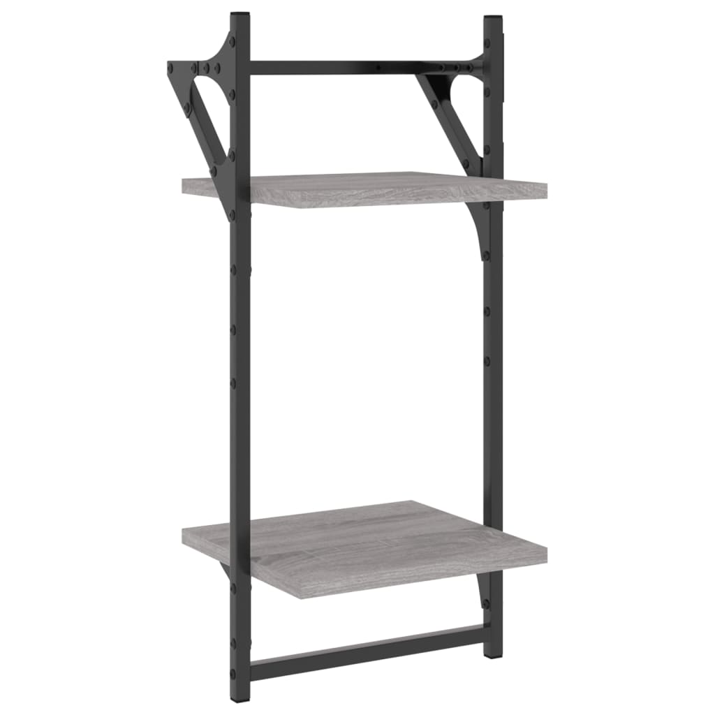vidaXL Wandregale mit 2 Ablagen & Stangen 2 Stk Grau Sonoma 30x25x65cm