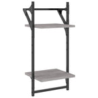vidaXL Wandregale mit 2 Ablagen & Stangen 2 Stk Grau Sonoma 30x25x65cm