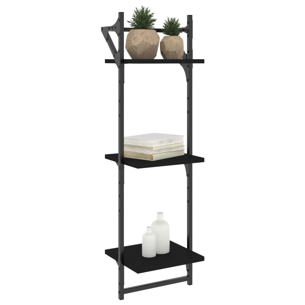 vidaXL Wandregale mit 3 Ablagen & Stangen 2 Stk. Schwarz 30x25x100 cm