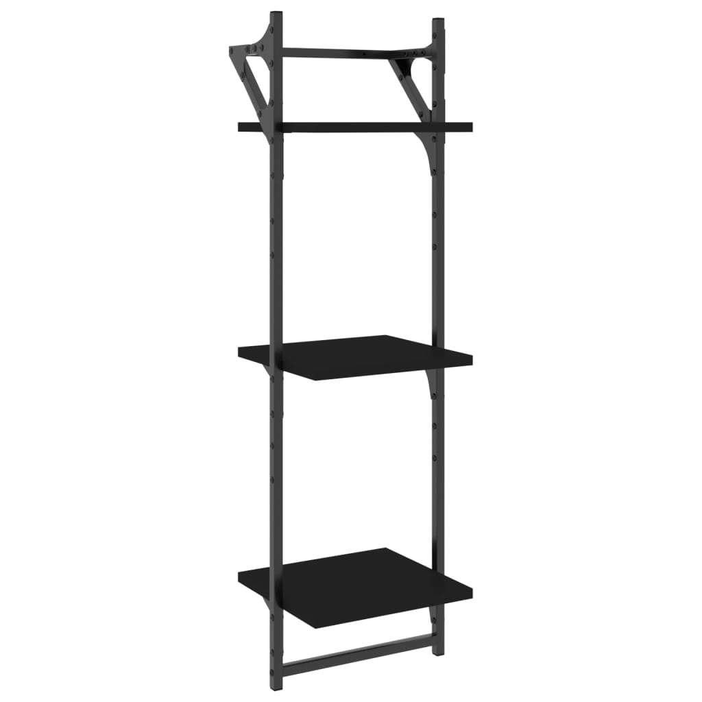 vidaXL Wandregale mit 3 Ablagen & Stangen 2 Stk. Schwarz 30x25x100 cm