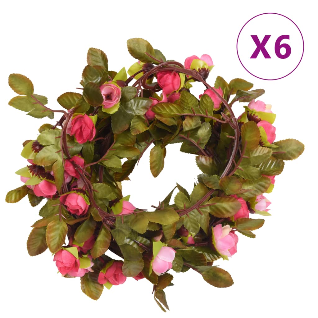 vidaXL Blumengirlanden Blumen 6 Stk. Rosenrot 215 cm