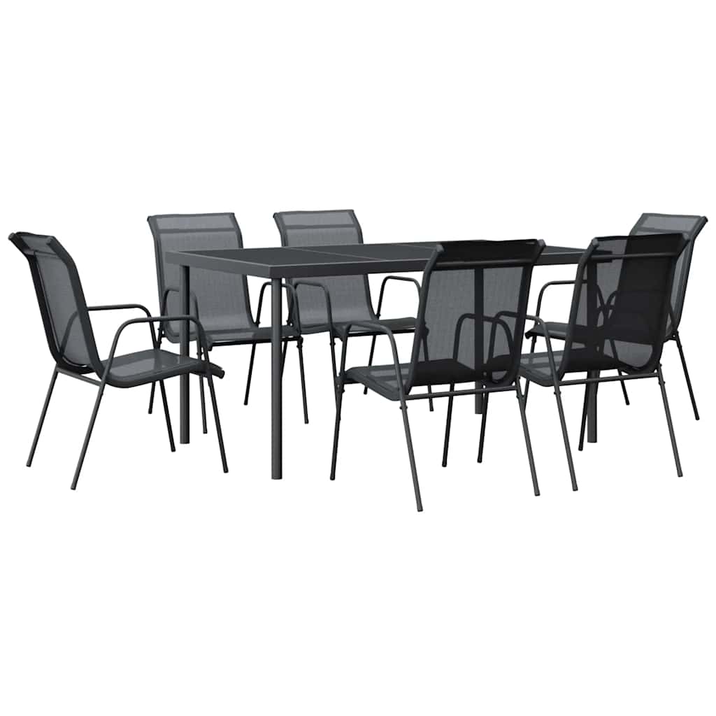 vidaXL 7-tlg. Garten-Essgruppe Schwarz Stahl und Textilene