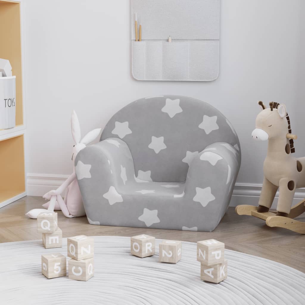 vidaXL Kindersofa Hellgrau mit Sternen Weich Plüsch
