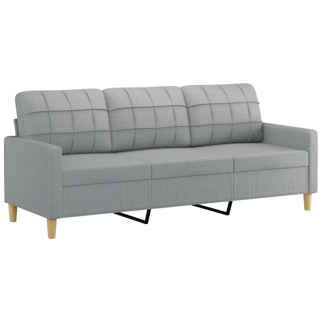 vidaXL 3-Sitzer-Sofa mit Zierkissen Hellgrau 180 cm Stoff