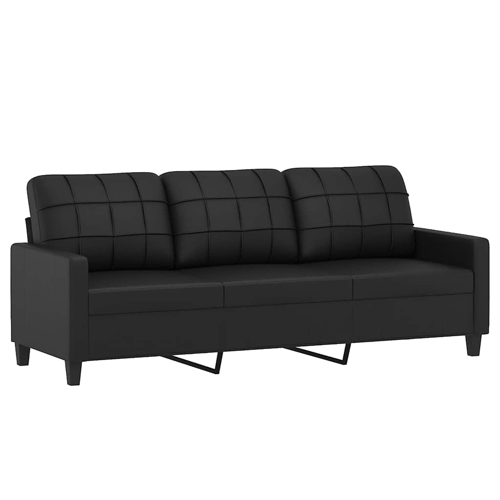 vidaXL 3-Sitzer-Sofa mit Hocker Schwarz 180 cm Kunstleder