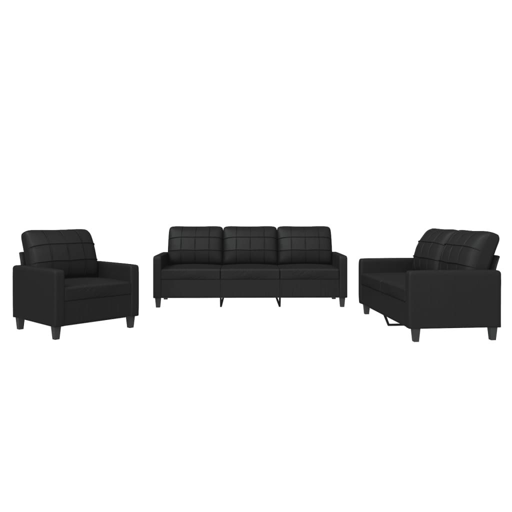 vidaXL 3-tlg. Sofagarnitur mit Kissen Schwarz Kunstleder