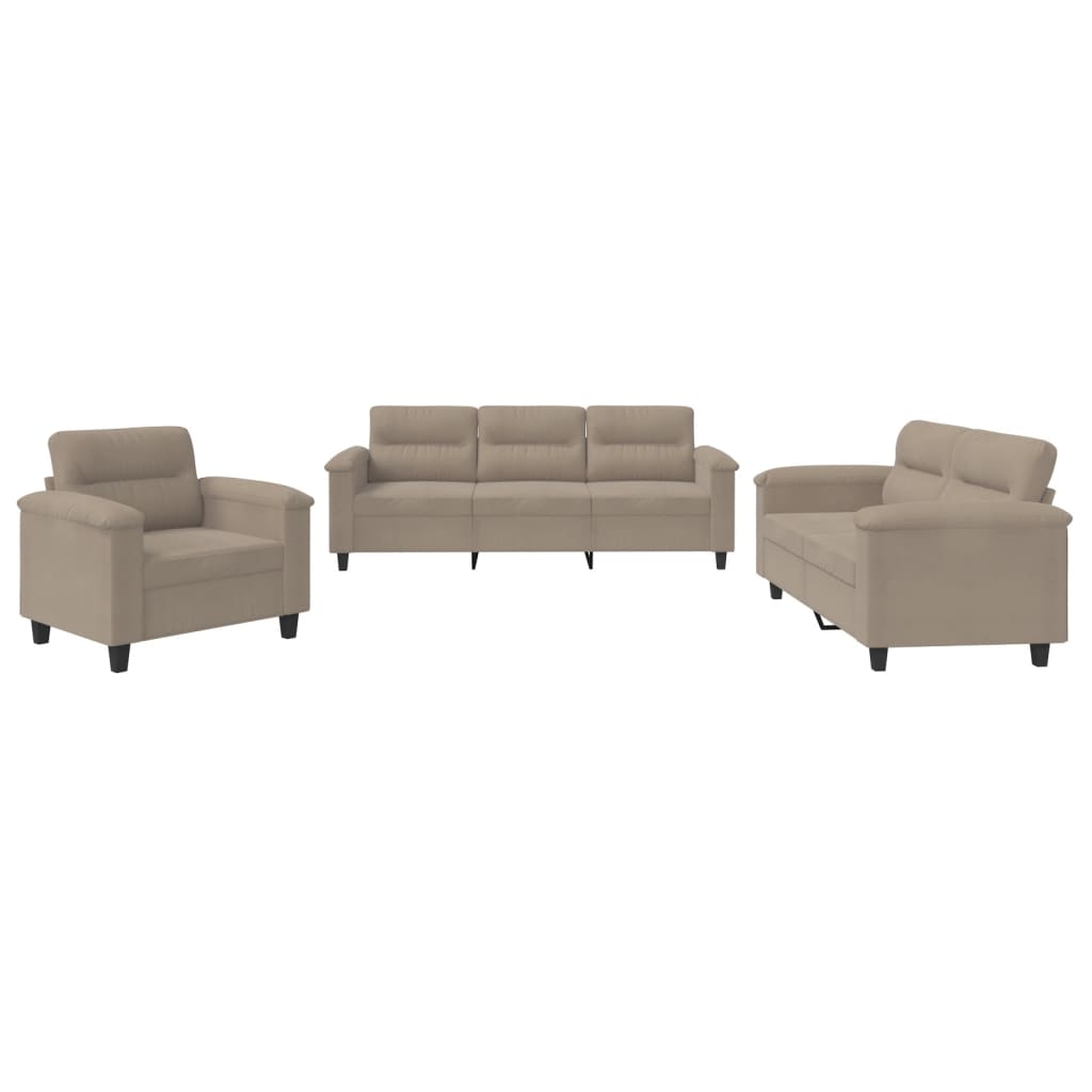 vidaXL 3-tlg. Sofagarnitur mit Kissen Taupe Mikrofasergewebe