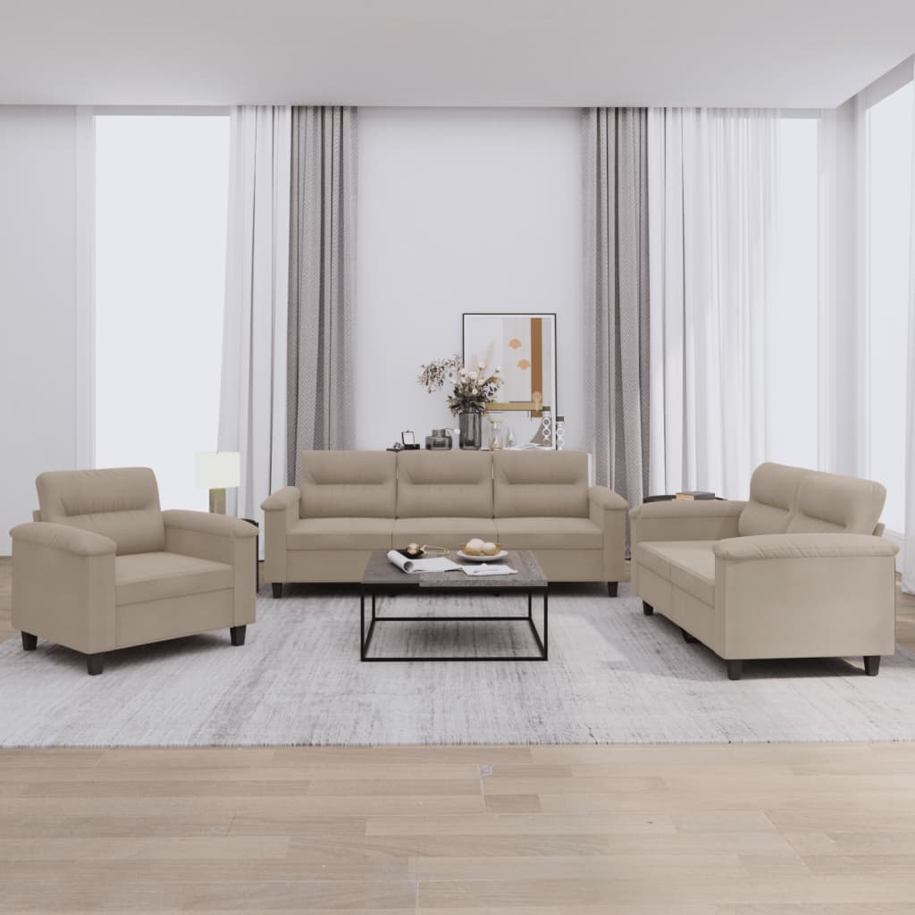 vidaXL 3-tlg. Sofagarnitur mit Kissen Taupe Mikrofasergewebe