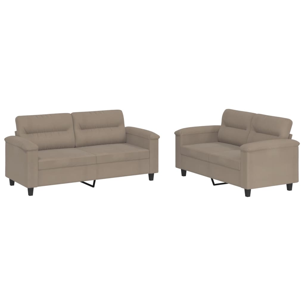 vidaXL 2-tlg. Sofagarnitur mit Kissen Taupe Mikrofasergewebe