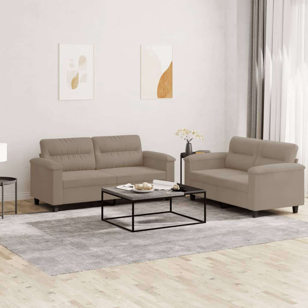 vidaXL 2-tlg. Sofagarnitur mit Kissen Taupe Mikrofasergewebe