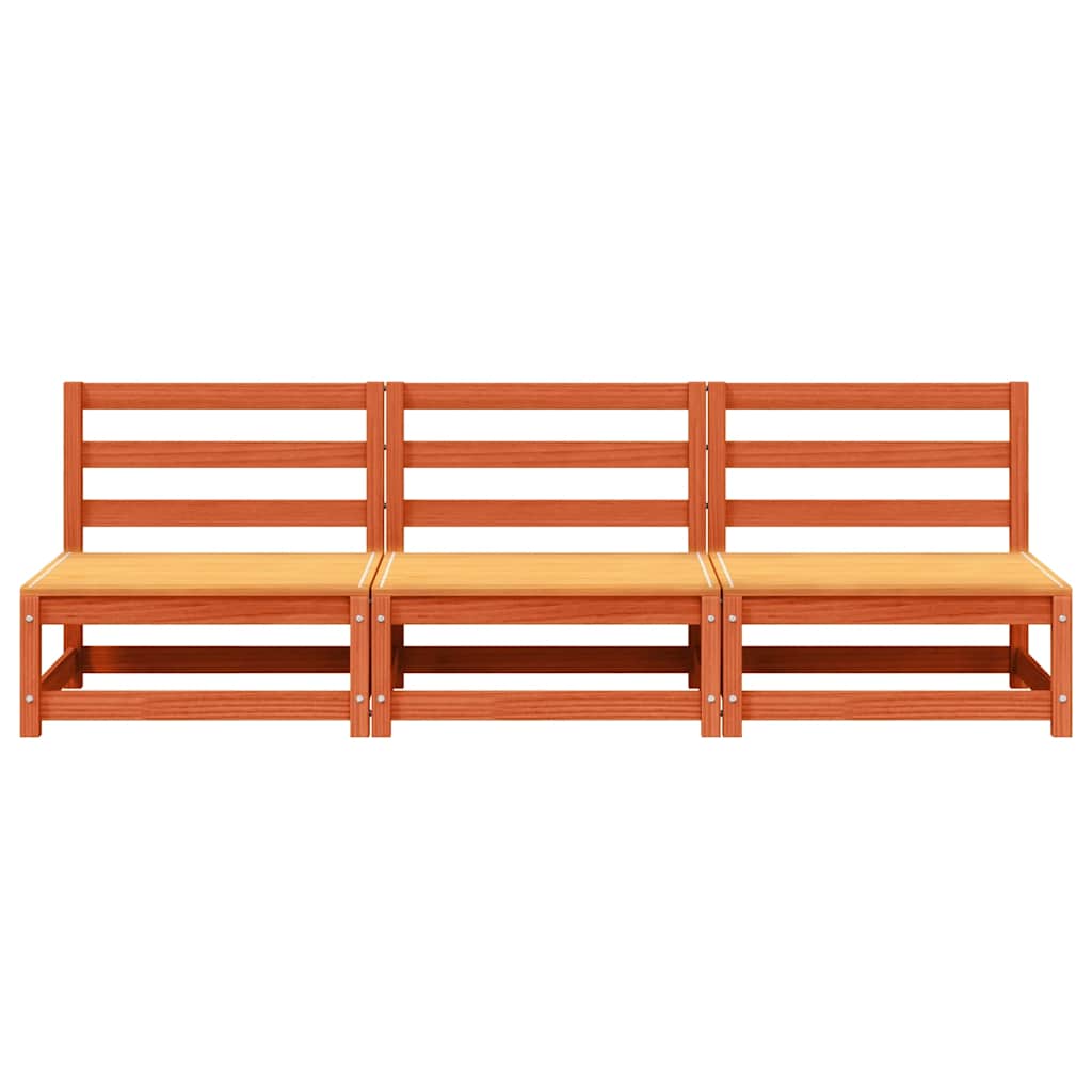 vidaXL Gartensofas ohne Armlehnen 3 Stk. Wachsbraun Massivholz Kiefer