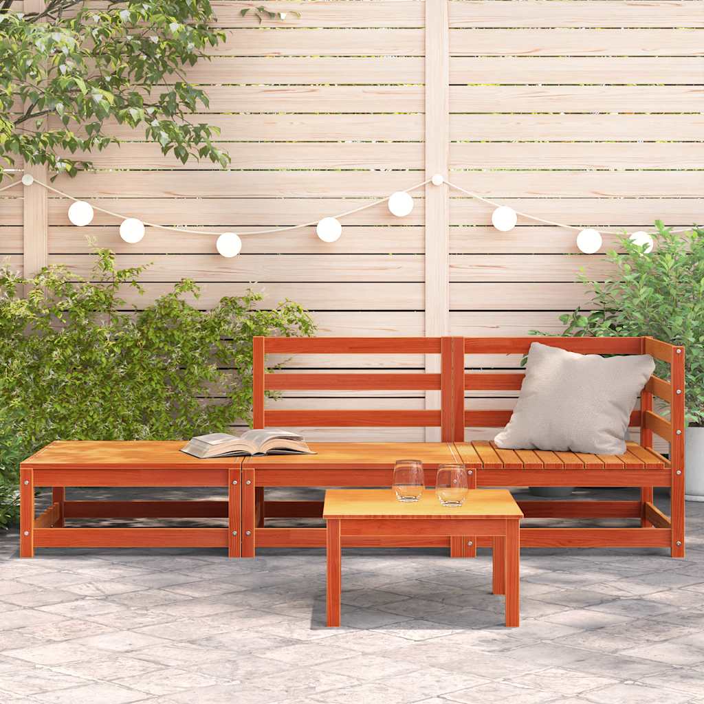vidaXL Gartensofa mit Fußhocker 2-Sitzer Wachsbraun Massivholz Kiefer