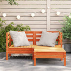 vidaXL Gartensofa 2-Sitzer mit Hocker Wachsbraun Massivholz Kiefer