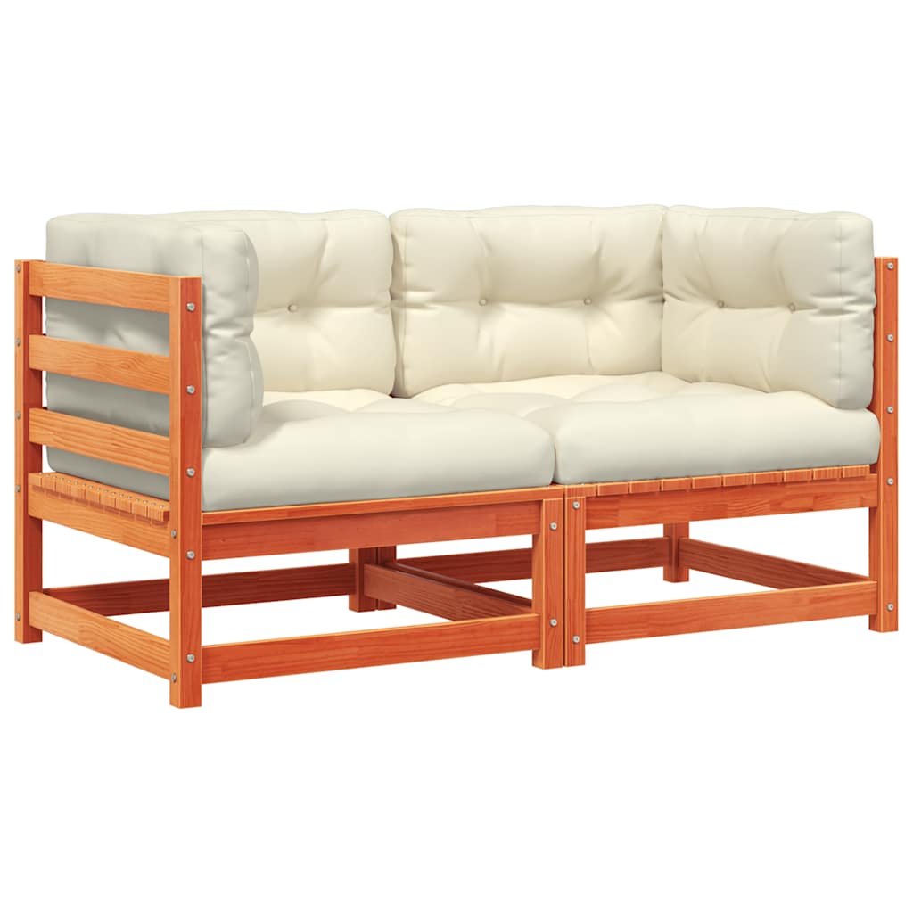 vidaXL Garten-Ecksofas mit Kissen 2 Stk. Wachsbraun Massivholz Kiefer