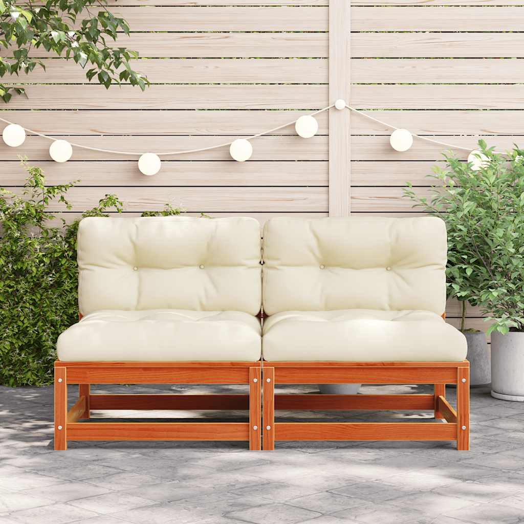 vidaXL Gartensofa ohne Armlehnen mit Kissen Wachsbraun Kiefernholz