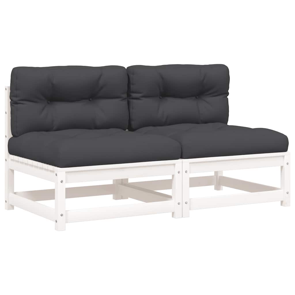 vidaXL Gartensofas ohne Armlehnen mit Kissen 2 Stk. Weiß Kiefernholz