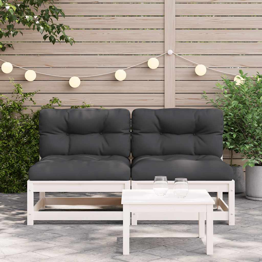 vidaXL Gartensofas ohne Armlehnen mit Kissen 2 Stk. Weiß Kiefernholz