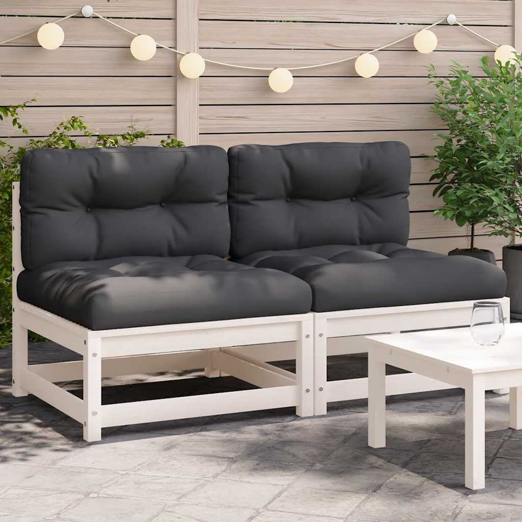 vidaXL Gartensofas ohne Armlehnen mit Kissen 2 Stk. Weiß Kiefernholz