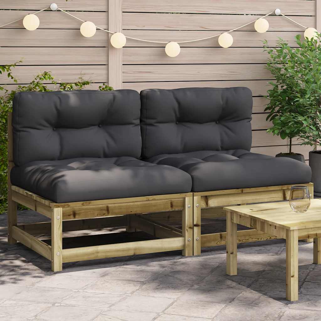 vidaXL Gartensofas ohne Armlehnen mit Kissen 2 Stk. Weiß Kiefernholz