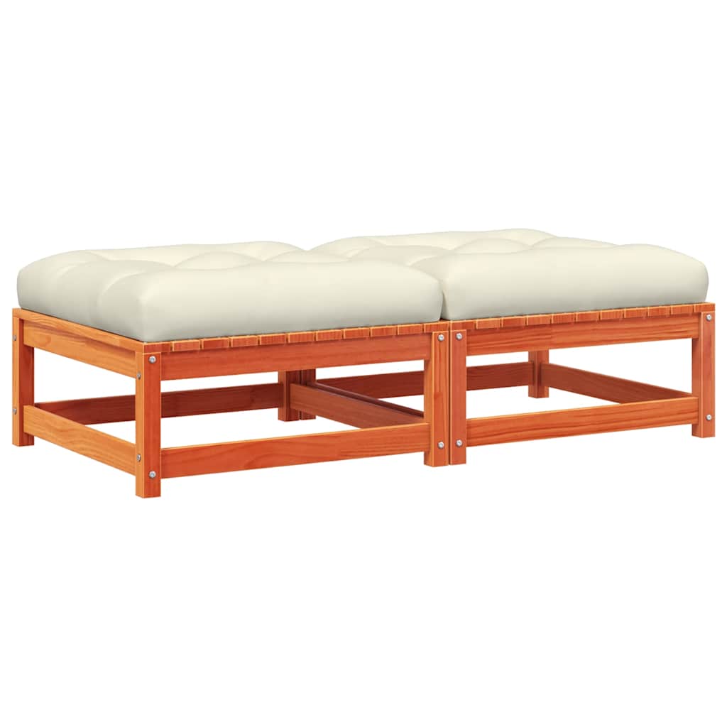 vidaXL Gartenhocker mit Kissen 2 Stk. Wachsbraun Massivholz Kiefer