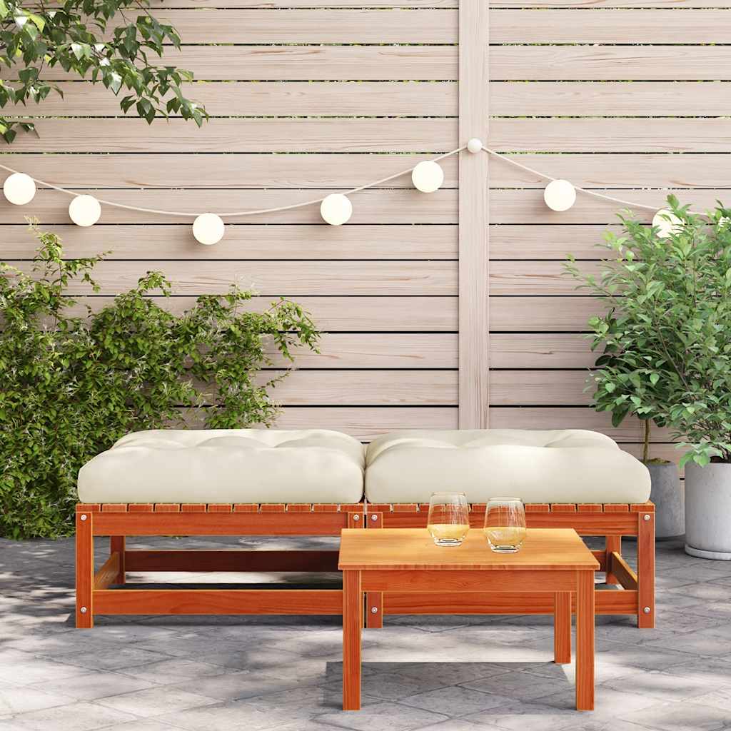 vidaXL Gartenhocker mit Kissen 2 Stk. Wachsbraun Massivholz Kiefer