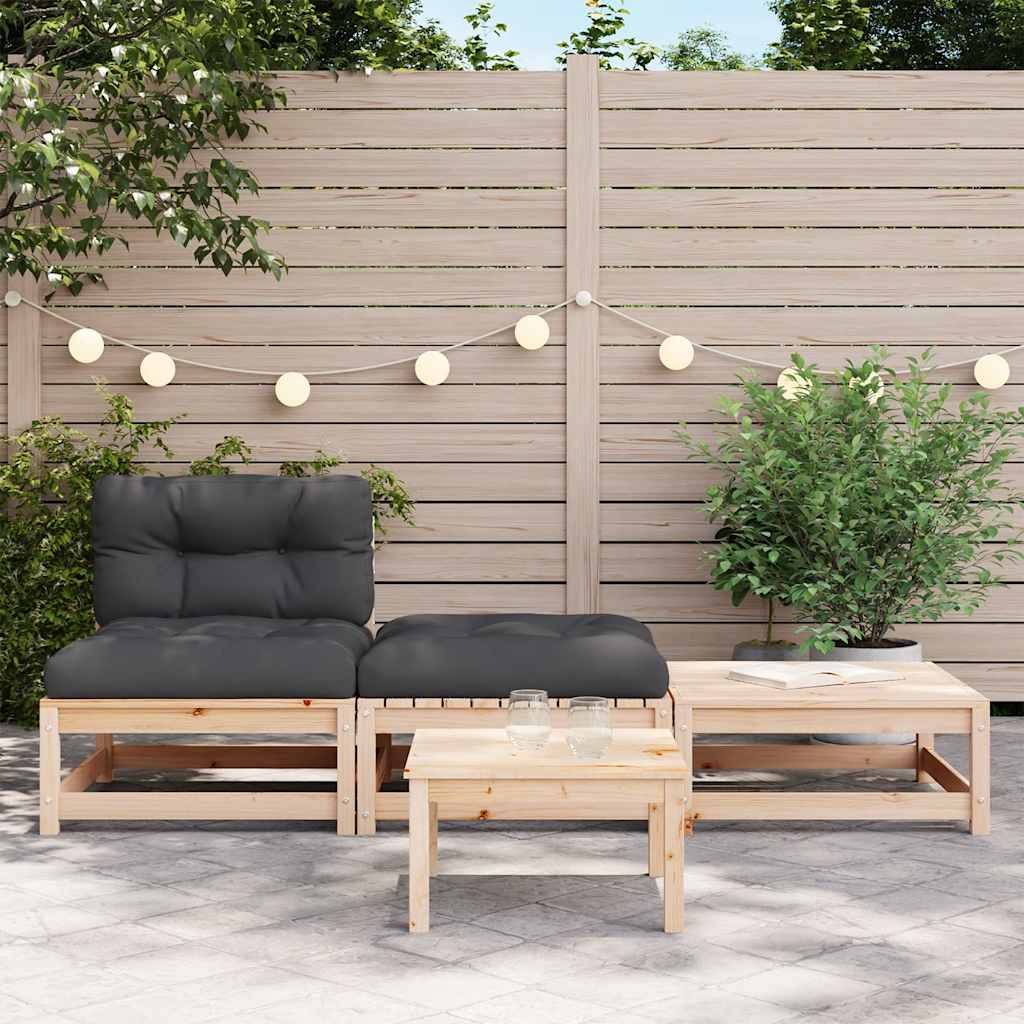 vidaXL Gartensofa ohne Armlehnen mit Kissen und Hockern