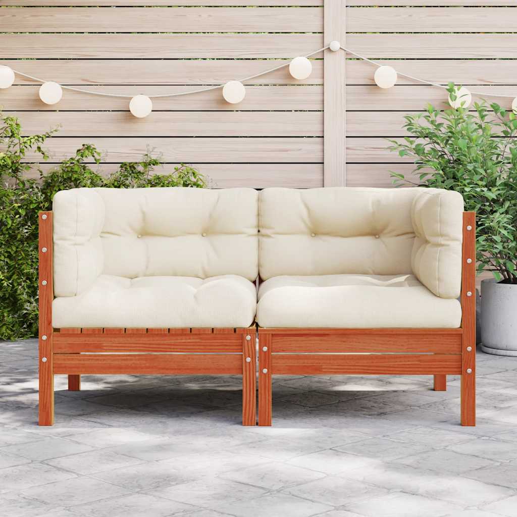 vidaXL Garten-Ecksofa mit Kissen 2 Stk. Wachsbraun Massivholz Kiefer