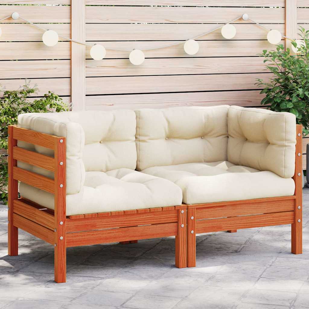 vidaXL Garten-Ecksofa mit Kissen 2 Stk. Wachsbraun Massivholz Kiefer