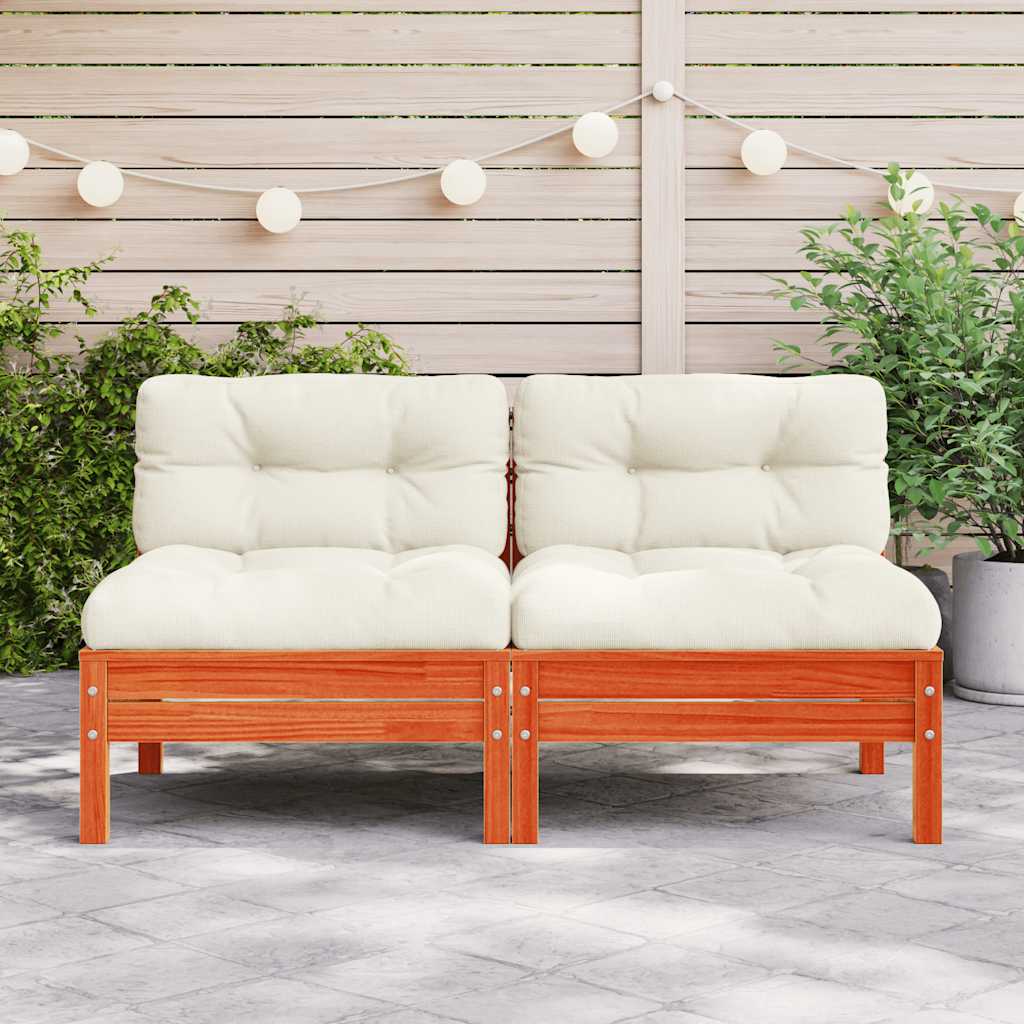 vidaXL Gartensofa ohne Armlehnen mit Kissen 2 Stk. Wachsbraun Kiefer