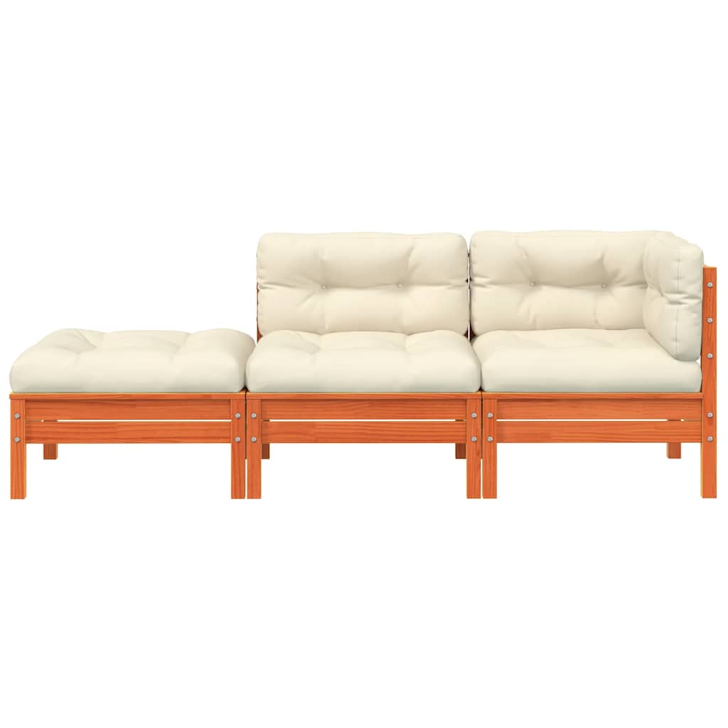 vidaXL Gartensofa mit Kissen und Hocker 3-Sitzer