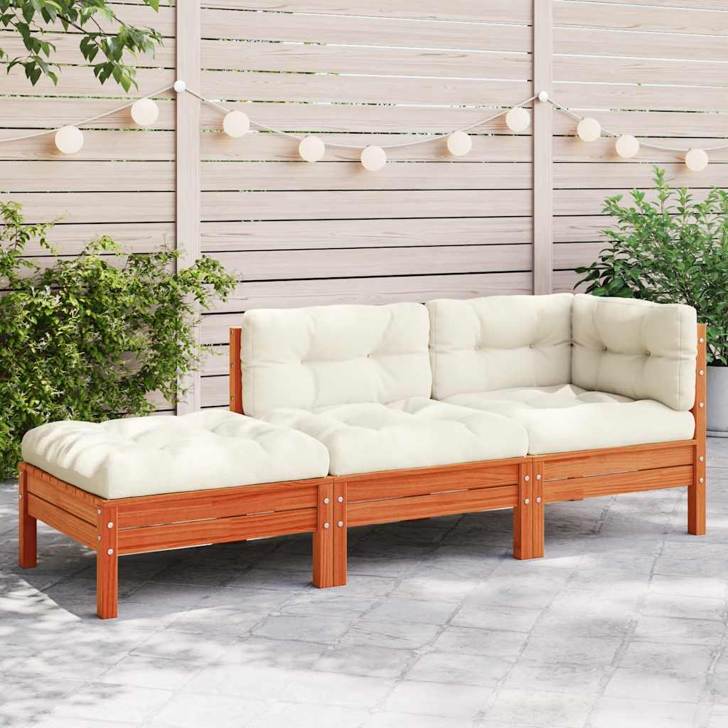 vidaXL Gartensofa mit Kissen und Hocker 3-Sitzer