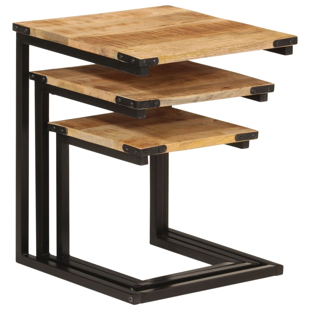 vidaXL Satztische 3 Stk. Massivholz Mango und Eisen