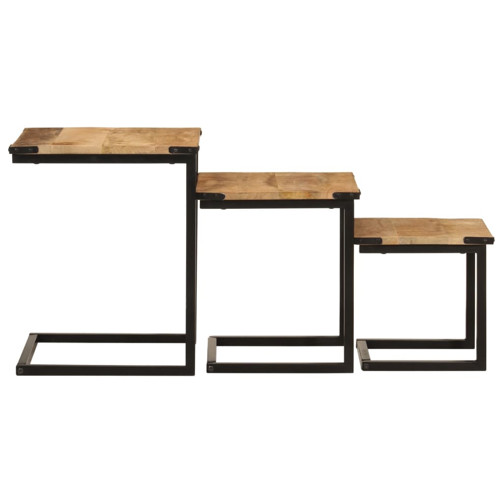 vidaXL Satztische 3 Stk. Massivholz Mango und Eisen