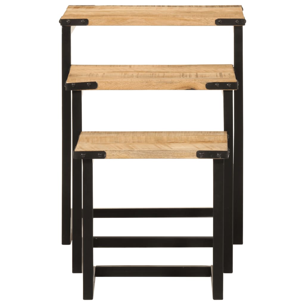 vidaXL Satztische 3 Stk. Massivholz Mango und Eisen
