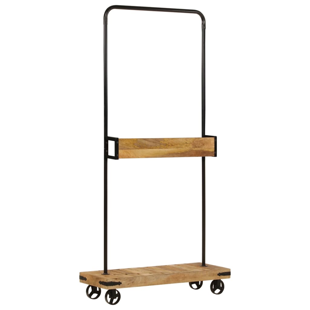 vidaXL Kleiderständer mit Rollen 90x35x190 cm Massivholz Mango Eisen