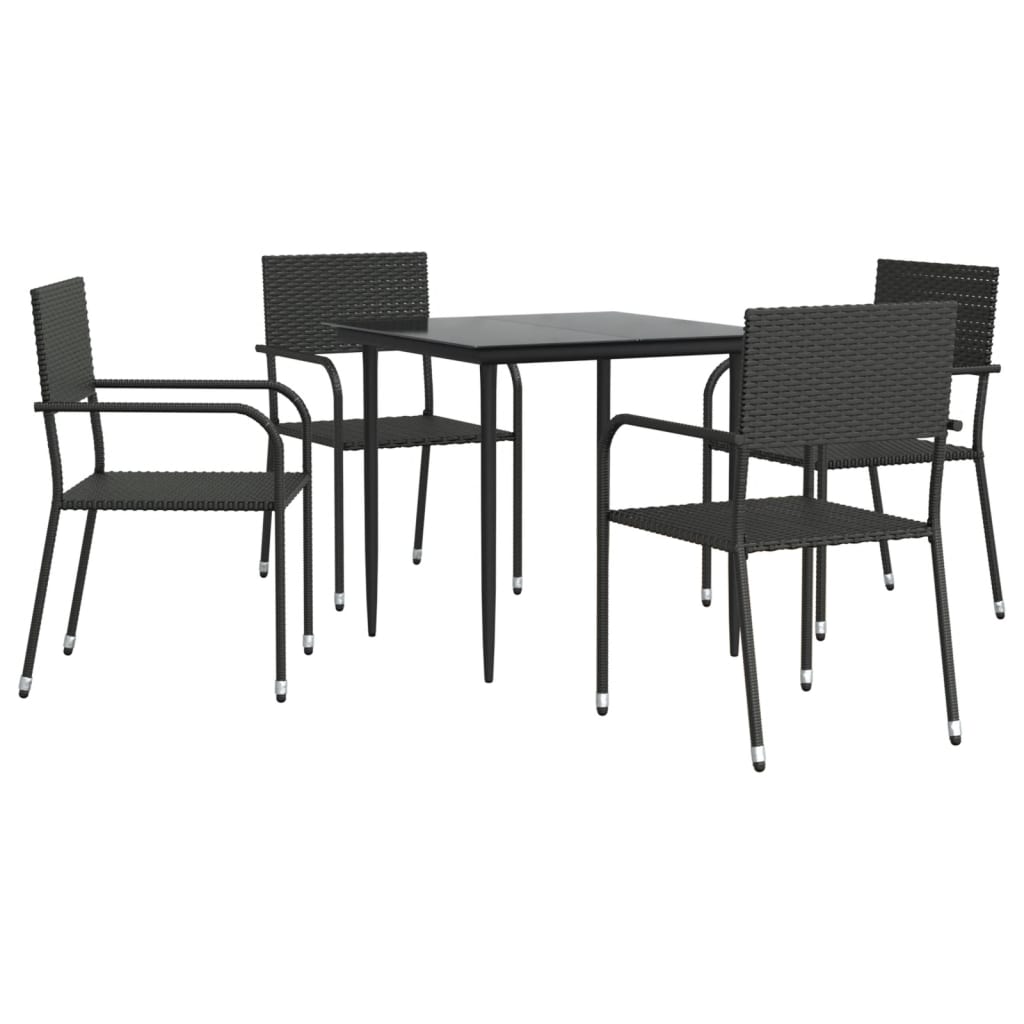 vidaXL 5-tlg. Garten-Essgruppe Schwarz Poly Rattan und Stahl