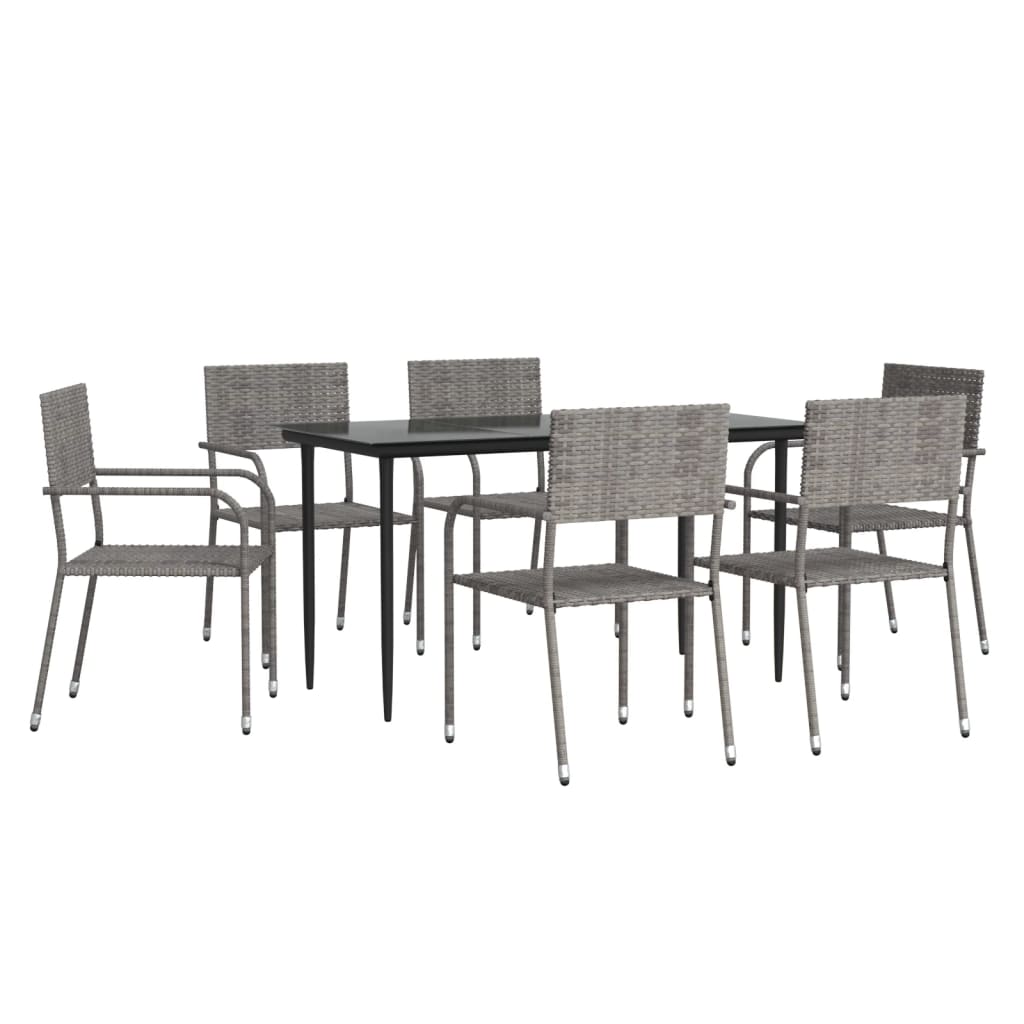 vidaXL 7-tlg. Garten-Essgruppe Grau und Schwarz Poly Rattan und Stahl