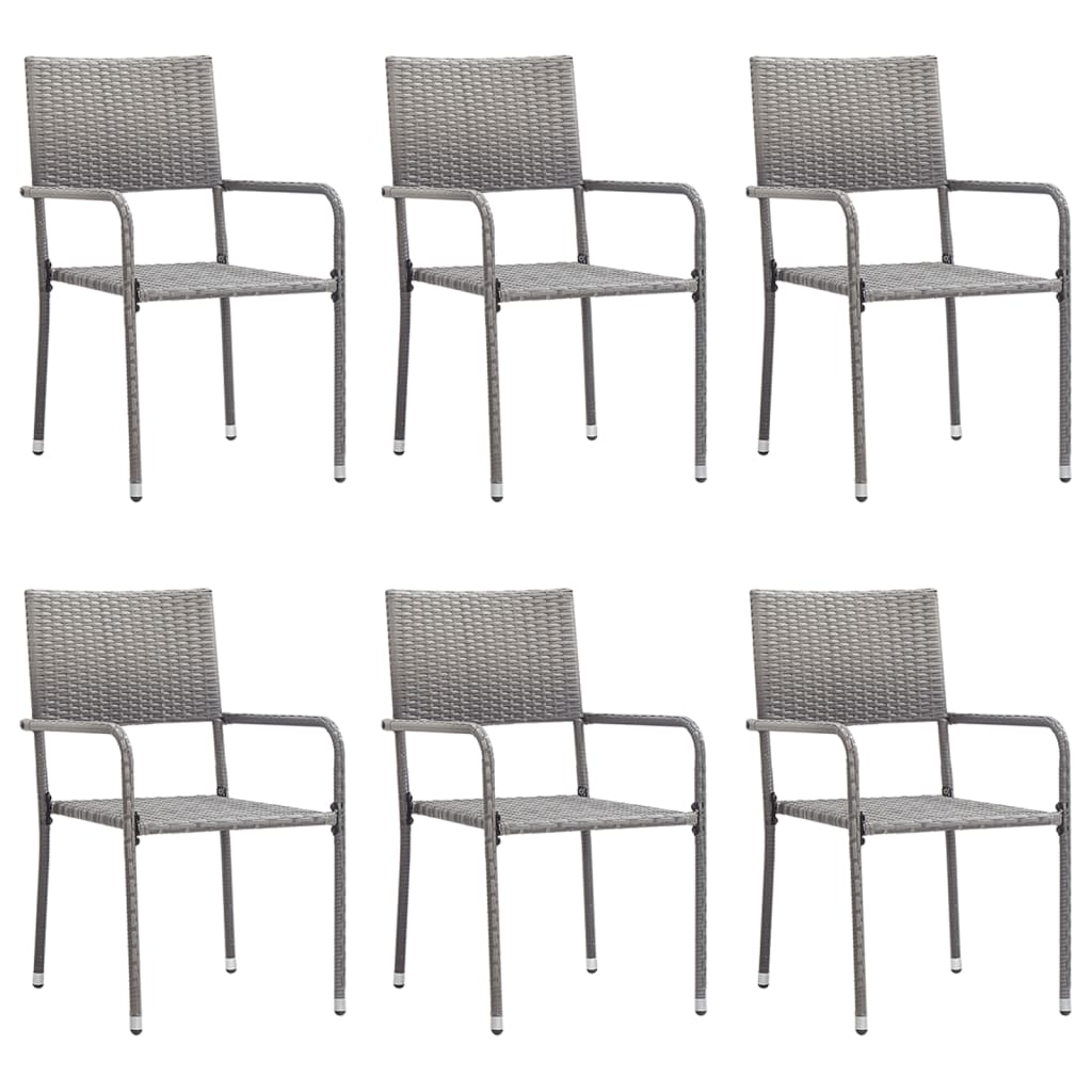 vidaXL 7-tlg. Garten-Essgruppe Grau und Schwarz Poly Rattan und Stahl