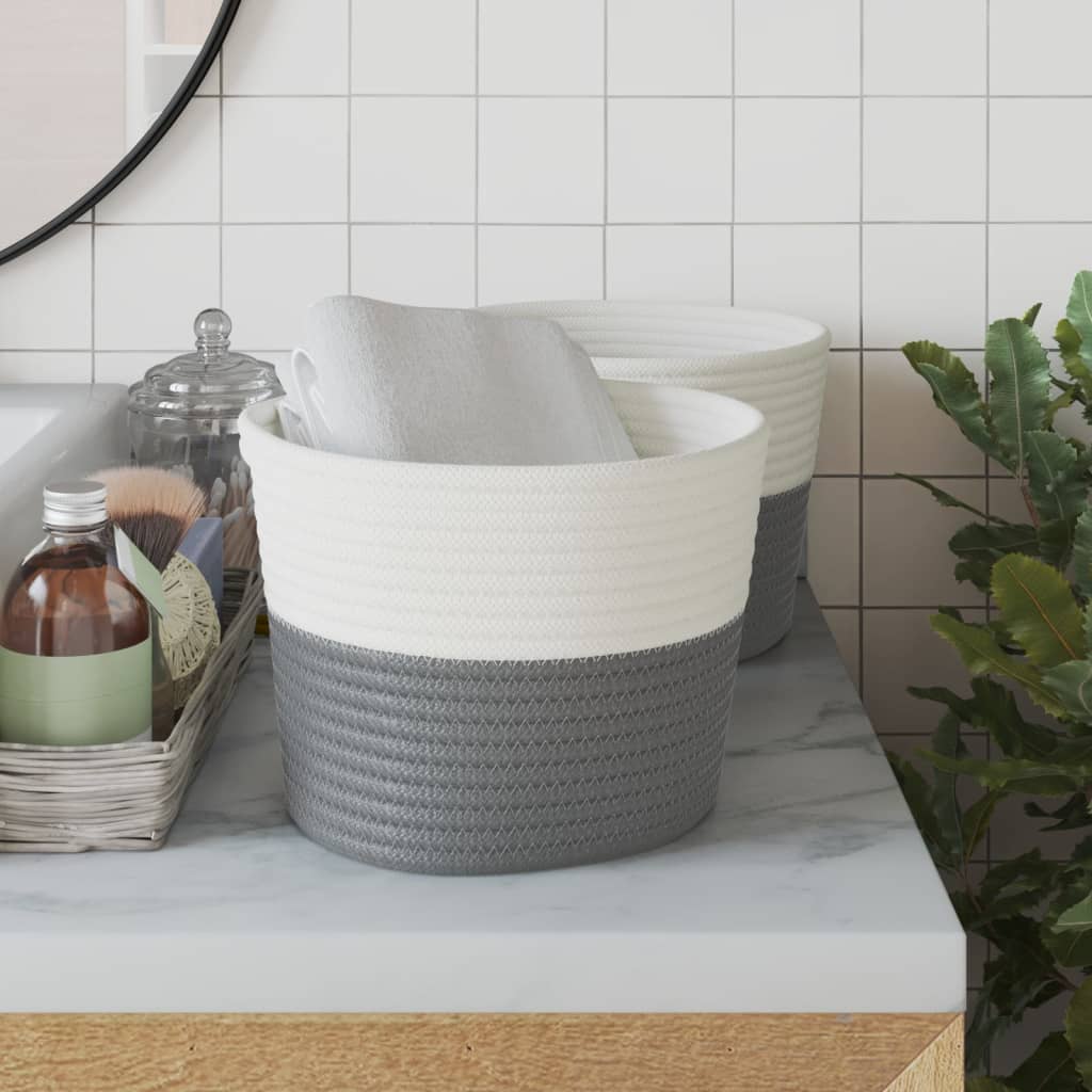 vidaXL Aufbewahrungskörbe 2 Stk. Grau und Weiß Ø24x18 cm Baumwolle