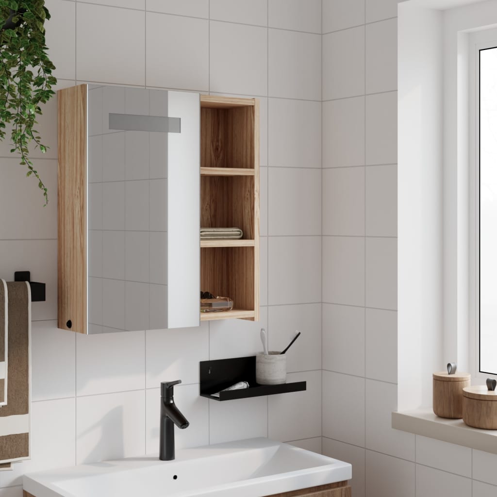 vidaXL Spiegelschrank mit LED-Beleuchtung Eichenoptik 45x13x52 cm